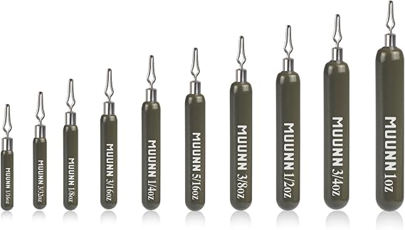 10 Pack Tungsten Skinny Drop Shot Weights, Pencil Sinkers with Quick-Change Line Clip for Drop Shot Rig & Finesse Bass Fishing