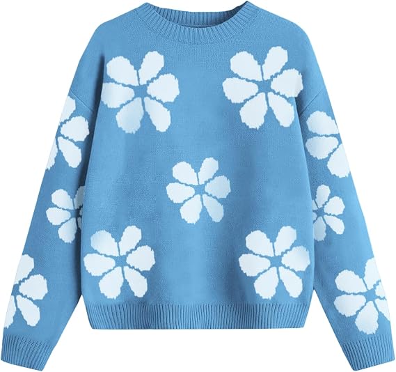Girls Pattern Sweaters Fall Crewneck Long Sleeve Knit Pullover Tops