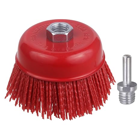 4" Nylon Cup Brush for Angle Grinder, 5/8" 11 Thread, 1/4" Drill Arbor | Abrasive Filament Nylon Bristle Cup Brush,-Remove Rust, Removal Rust Paint &Surface Prepping