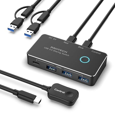 RSHTECH USB 3.0/USB C Switch 2 Computers Share 4 USB Devices, RSH-A201R