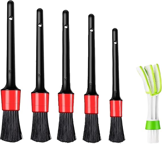 Vehicle Detail Brush Automobile Detail Brush Set (Package of 5+1) Cleaning of Wheels, Motors, Interior, Emblems, Interior and Exterior Surfaces, Ventilation