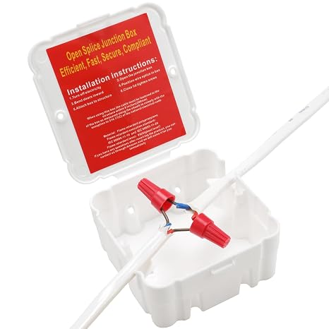 Open Splice Junction Box (Single), Repair Open Splices, 5 Second Installation Splice Box, Electrical Junction Box, Wire Junction Box White (1)