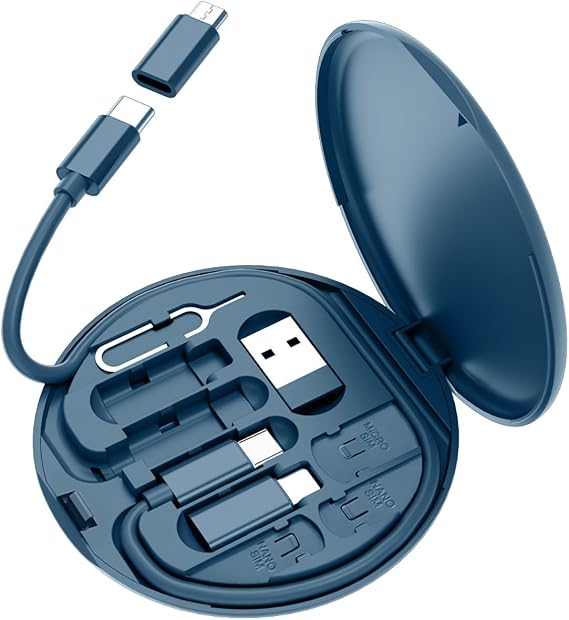 Yesimla USB C Adapter Kit, Multi Charging Cable Case Convertor USB C to iOS Device Type C Micro Adapter Data Transfer Contains Card Slot for Traveling, Use as Phone Holder(Midnight Blue)