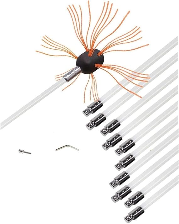 LIYUN Chimney Sweep kit Dryer Vent Cleaning Brush, Chimney Cleaning Brush Kit, Fireplace Chimney Brushes Kit, Dryer Duct Cleaning Kit, Use with Or Without A Power Drill (Color : Orange, Size : 10 m)