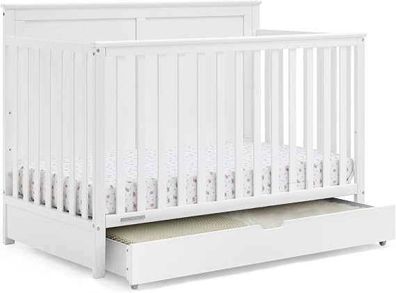 Simmons Kids Logan 6-in-1 Convertible Crib with Underdrawer - Greenguard Gold Certified, Bianca White