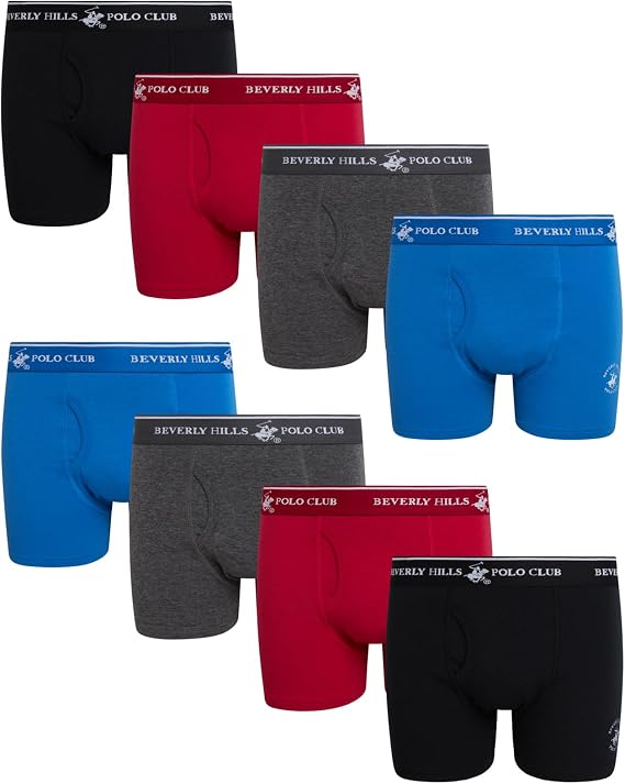 Beverly Hills Polo Club Boys Boxer Briefs 8-Pack Cotton Underwear (4-14)