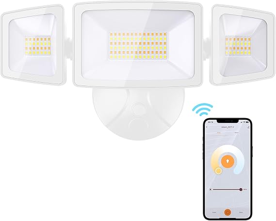 Onforu 55W Smart LED Flood Lights Outdoor, 5500LM, Tunable 2700K-6500K, APP Control, WiFi Alexa Security Lights with Timer & Adjustable 3 Head, IP65 Waterproof for House, Yard, Porch, Garage, Backyard