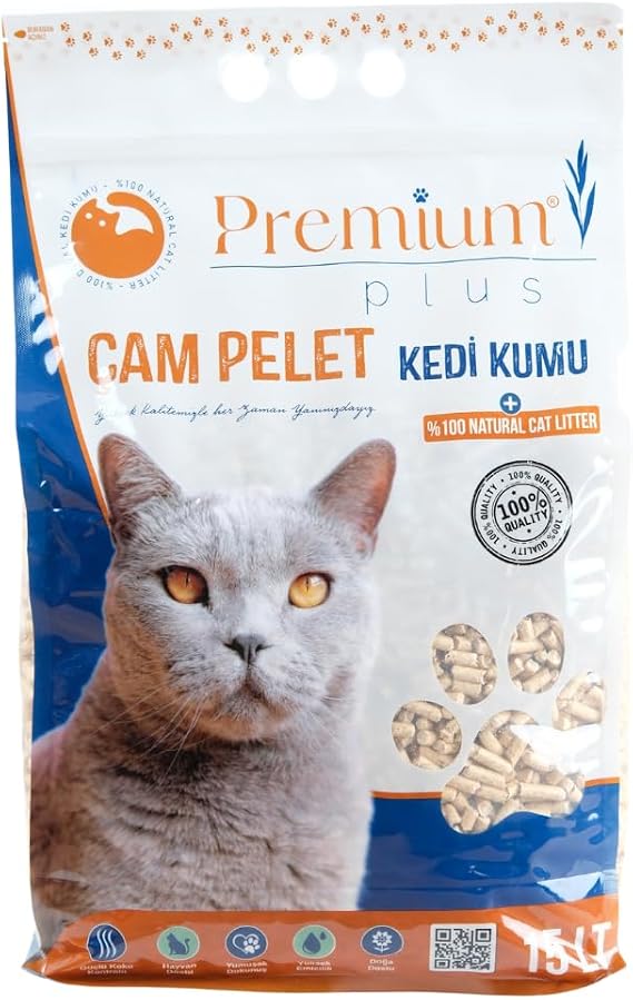 Premium Plus Pine Pellet Cat Litter 15 LT 100% Organic Cat Litter for Kittens/Adult Cats and Small Animals - Suitable for Asthmatic and Allergic Cats - Chemical-Free Pine Pellet