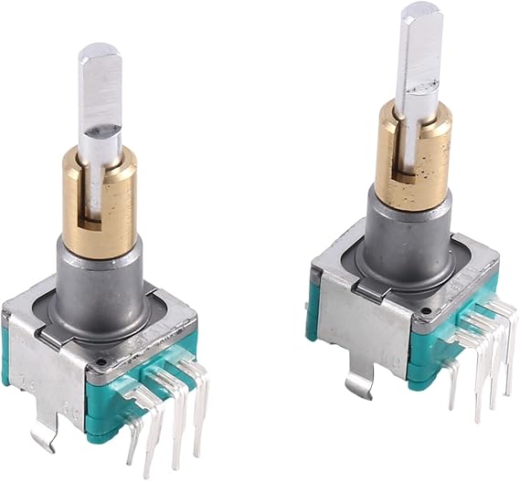 2PCS EC11EBB24C03 Dual Axis Encoder with Switch 30 Positioning Number 15 Pulse Point Handle 25mm, Green & Silver