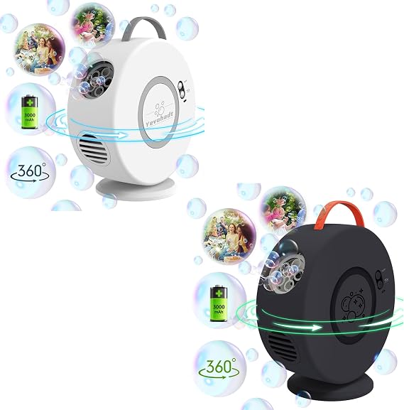 Bubble Machine for Kids Toddlers,Automatic Bubble Blower Rechargeable, 90 360 Auto Rotatable Portable Bubble Maker Electric Bubbles Toy for 3 4 5 Year Old, Outdoor Wedding Party Birthday Gifts