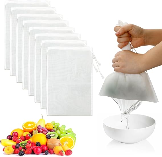 8 Pack Reusable Nut Milk Bags, Fine Mesh Cheese Cloth Bags for Straining, Ideal for Homemade Nut Milk, Juice, Coffee, Yogurt, Tofu, Soup, Cold Brew & More (11.8x7.87 Inches)