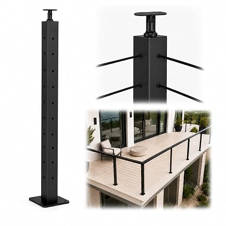 Cable Railing Post, 36-Inch, Black, 1-Pack(Corner Post) | Stainless Steel, 2 x 2 Inch, Wood or Concrete Mount, Deck and Stairs, Corner Support