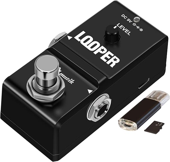 Amuzik Tiny Looper Effect Pedal Loop Pedal for Electric Guitar, Guitar Effects Pedal, 10 Minutes of Looping Unlimited Overdubs 1G SD Card Inside Easy and Quick, Black