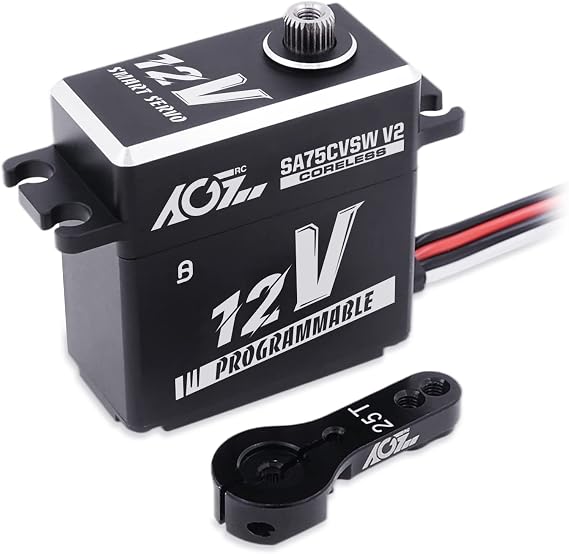 AGFRC 45KG Waterproof RC-Servo High-Torque - 12V Programmable Metal Gear Coreless Digital Smart Servo for 1/8 1/10 RC Car, Control Angle 180° (SA75CVSW V2)