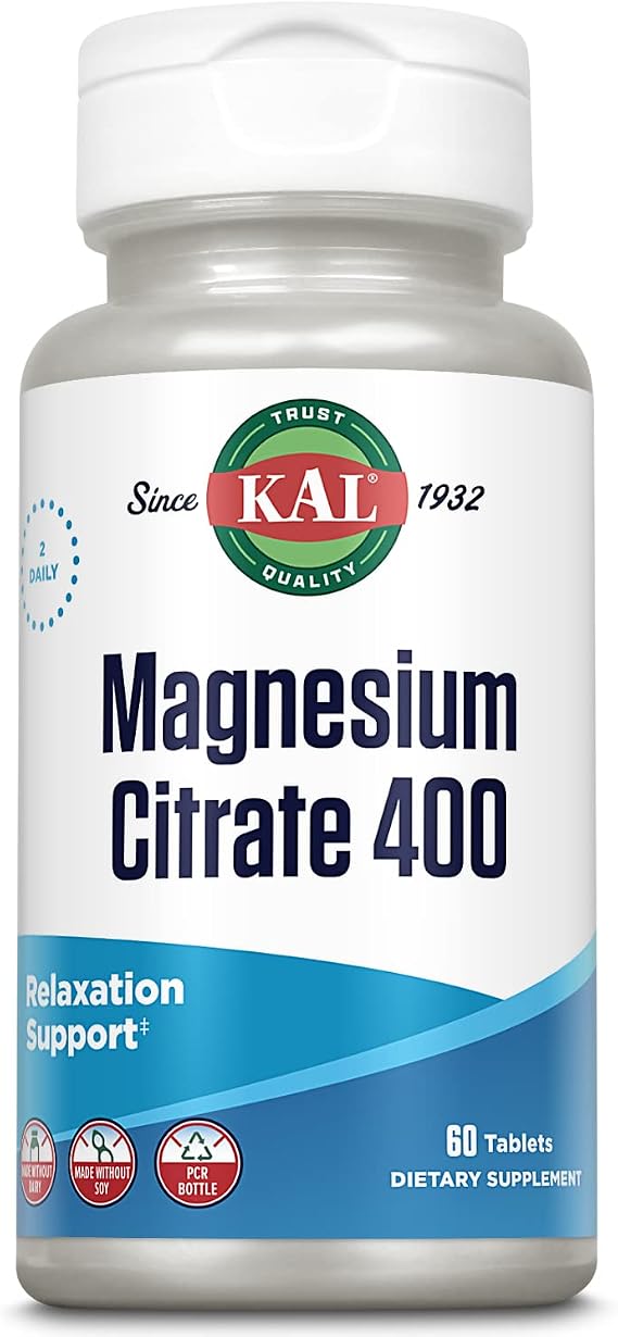 KAL Magnesium Citrate 400mg, Magnesium Supplement for Healthy Muscle Function, Relaxation, Nerve and Circulation Support, Rapid Disintegration ActivTabs, Vegan, Gluten Free, 30 Servings, 60 Tablets | Bone Health, Muscle, Relaxation and Heart Health Support, Enhanced Absorption, Vegan, Gluten Free