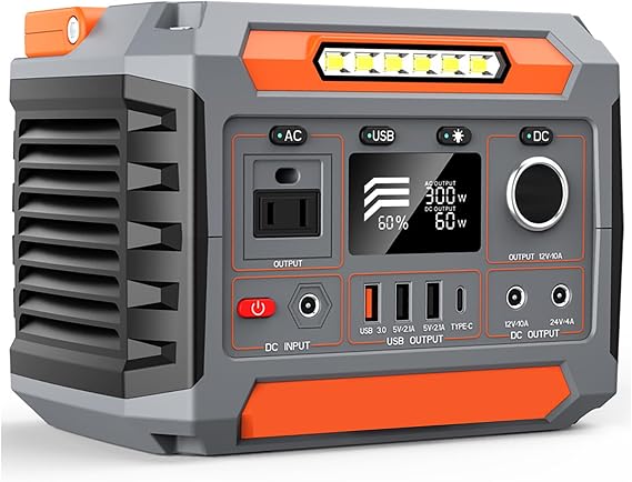300W Home Charging Station Portable Self Driving Outdoor Emergency Backup Mobile Live Streaming Energy Storage Power Supply, Orange