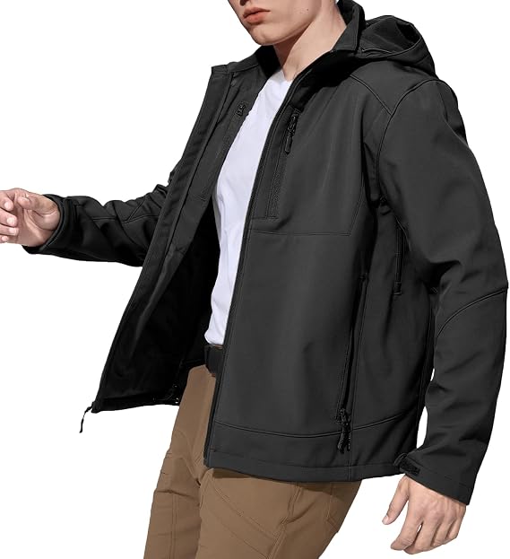 Men's Military Tactical SoftShell Jacket Fleece Lined | Lightweight,Waterproof,Windproof,Multi-pockets,Adjustable Hood for Work,Hiking,Snow,Ski