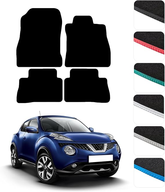 GCM - Car Floor Mats for Nissan Juke 2010-2019 Full Coverage Floor Protection - Anti Slip & Fit Car Mat with Clips Easy to Clean Car Carpet for All-Weather- (Black Edging, Carpet)