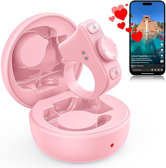 TikTok Scrolling Ring for iPhone/Android/iOS, Page Turner for Kindle App on iPad Bluetooth Scroller Remote Camera Shutter (Pink)