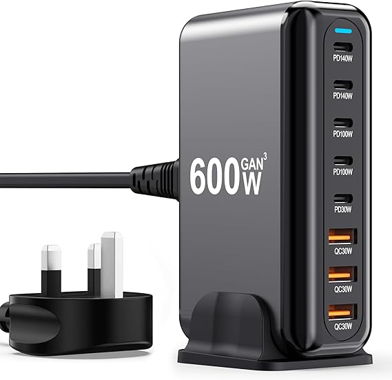 USB C Charger Block 600W 8 Port GaN3 Fast Charging Station Compatible with Laptop,ipad, iPhone 16/15/14/13 /12 Pro Max Fast Charge Pixel Note MacBook Pro/Air USB C Charger for Android