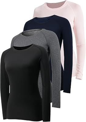 4 Pack Long Sleeve Compression Shirts for Women Workout Athletic Baselayer Yoga Softball T-Shirts Cool Running Tops