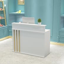 Modern Reception Desk with Storage Drawers and Open Shelves, Front Counter Table for Office, Salon, Lobby, Retail Store, or Home Workspace