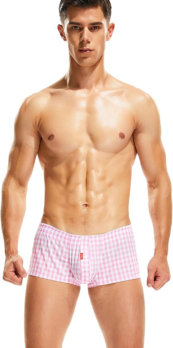 SEOBEAN Mens Sexy Low Rise Checkered Fit Plaid Boxer Trunks Shorts 10501