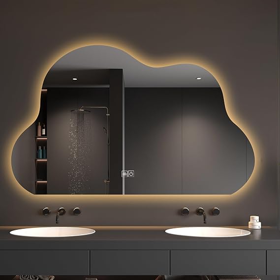 Smart LED Bathroom Mirror, 3-Color Dimmable, Anti-Fog Mirror, 40x60CM|50x70CM|60x80CM|70x90CM Cloud-Shaped Illuminated Wall Mirror, Touch Control(Style A,40x60CM)