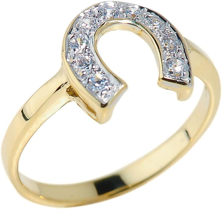 Dainty 10k Yellow Gold CZ-Studded Ladies Horseshoe Ring