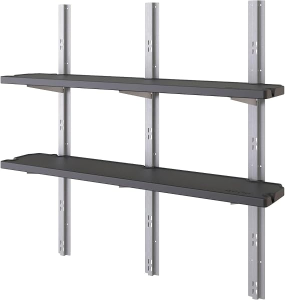 Suncast Shed 2-Shelf, Wall Mounted Storage Shelving, Heavy Duty Resin for Outdoor Sheds Space Saving Organization System for Garden Tools, 50" W x 11.25" D x 46.75" H, Black