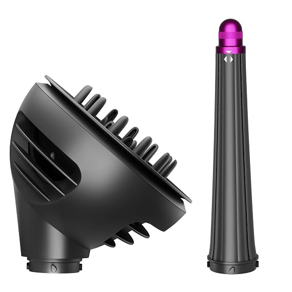 Wave Curl Diffuser Black and 0.78in-1.4in Conical Long Barrels Attachment for Dyson Airwrap to Enhance Curl Definition and Control Wavy Hairstyles