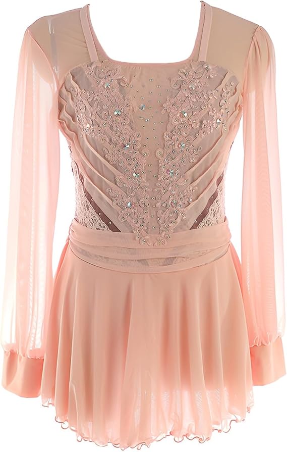 Ice Figure Skating Dress for Competition, Sparkling Rhinestone Dance Costume with Scrunchie, Customizable