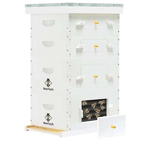 BeeTech Newest Windows 8 Frame Bee Hive Hand Painted Includes Unassembled Beehive Box with Beehive Frames and Foundations (2 Deep & 2 Medium)