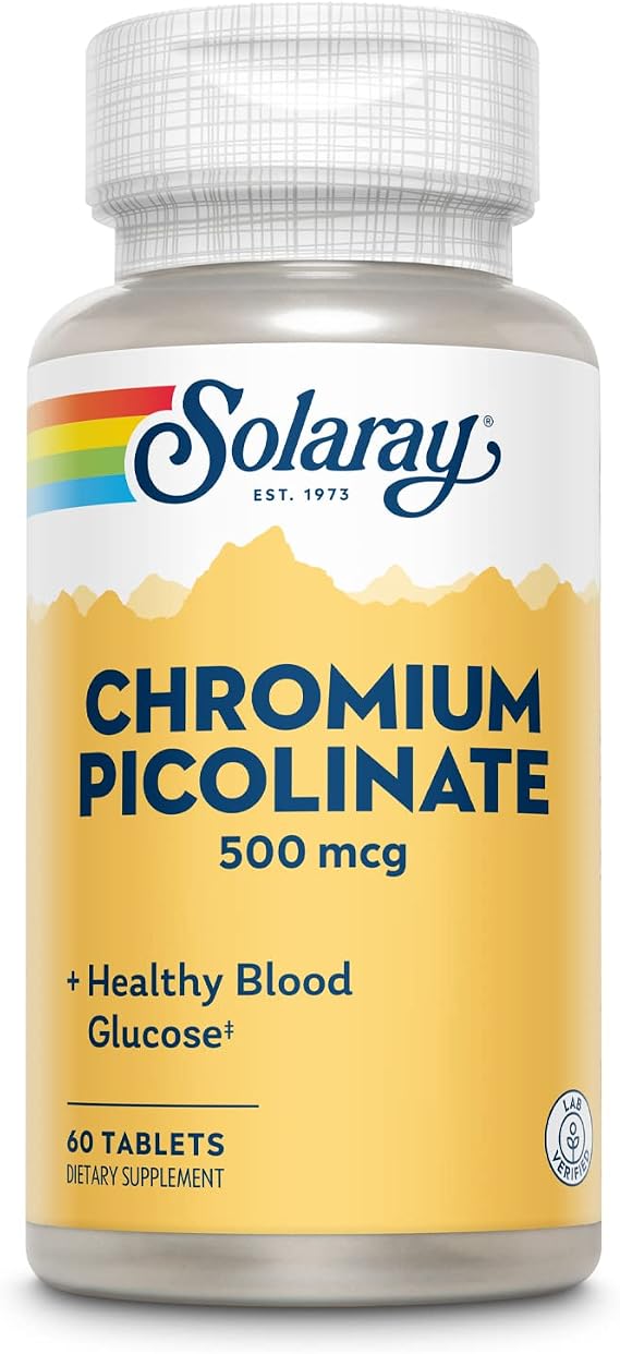SOLARAY Chromium Picolinate 500 mcg Supplement, 60 Tablet Count | Metabolism Support for Men & Women, 500mcg per Serving, Daily Dietary Support