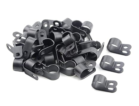 TOVOT 100 PCS 1/2" Nylon Cable Clamps Assortment R-Type Cable Clips Kit Black Plastic Wire Clamps Fasteners for Wire Mounting