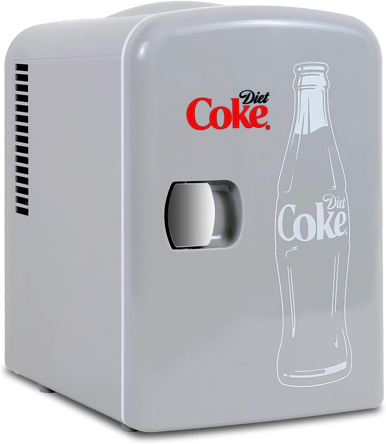 Diet Coke Mini Fridge - Refrigerator for Bedroom Skincare Office, Portable Table Top Beverage Cooler, 12V DC220V ACRefrigerador For Drinks, Soda, Wine, Use In Car, Dorm, Outdoor, Patio, 6 Can [Energy Class A]