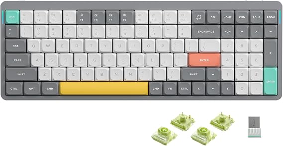 nuphy Air96 V2 Wireless Mechanical Keyboard, 100 Keys Gaming Keyboard, Bluetooth 5.1, 2.4G, Support Wired Connection, for PC/Laptop/Windows/Mac Grey, Gateron Aloe