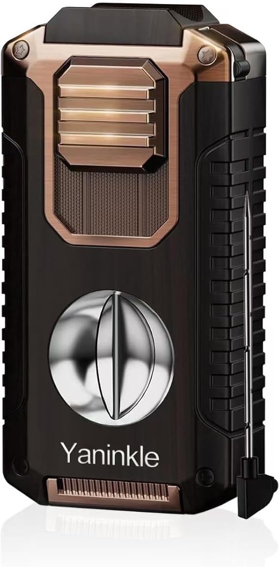 Torch Lighter Triple Flame Refillable Lighter with Multifunctional Tools | 5-in-1 Lighter with Punch,Holder & Draw Enhancer Tool Triple Windproof Refillable Lighter for Men (Butane Not Included)