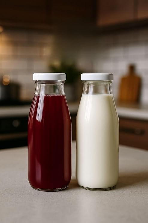 2 Adet Plastik Beyaz Kapaklı 500 ml Sürahi Süt, Ayran, Su, Limonata Meşrubat Şişesi Cam Şişe 500cc