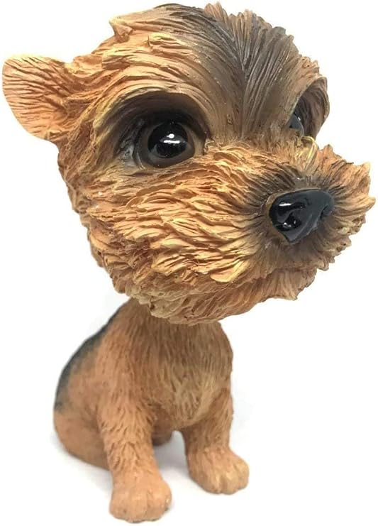Yorkshire Terrier Pug Bobblehead Mini Puppy Dog Figurine Car Dashboard Decoration Nodding Shaking Head, Brown