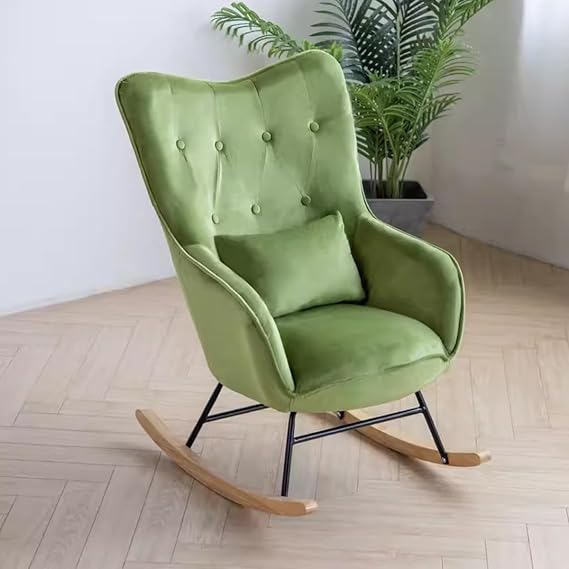 Rocking Chair Nursery Glider Rocker High Back Recliner Lounge Sofa Chair,Velvet Accent Chair for Nursery,Living Room,Modern Nursery Chair Rocker (Color : Fruit Green)