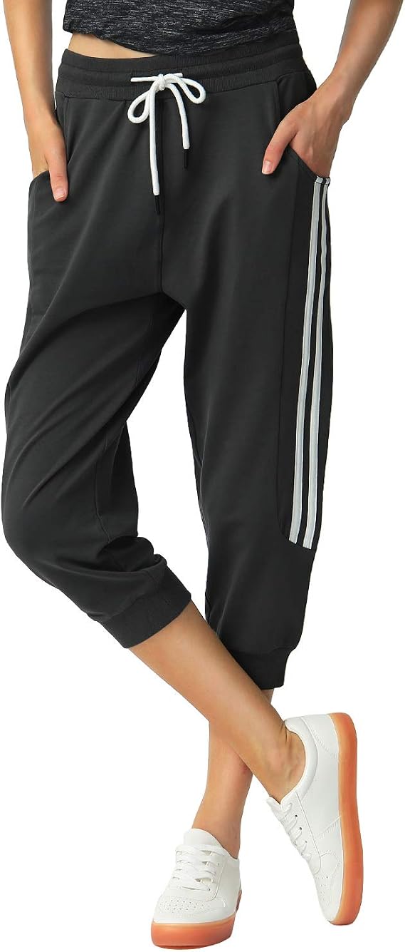 SPECIALMAGIC Women's Capri Sweatpants | 95% Cotton, Soft & Stretch, Elastic Drawstring Waist, Pockets, Ribbed Cuffs, Tapered Leg, Capri Sweat Pants, Cropped Joggers