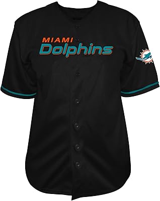 PROFILE Mens Black Miami Dolphins Big & Tall Pop Full-Button Jersey