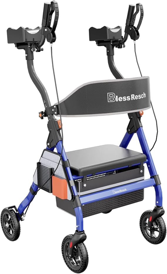 BlessReach Heavy Duty Upright Rollator Walker for Seniors with Seat, Blue