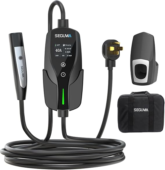 Level 2 EV Charger for Tesla, 40A/9.6kW Ultra-Fast Home Portable EV Charging Station with NEMA 14-50 Plug, 25FT Cable, Adjustable Current &Delay Start Timer, Compatible with Model Y/3/S/X (NACS Port)