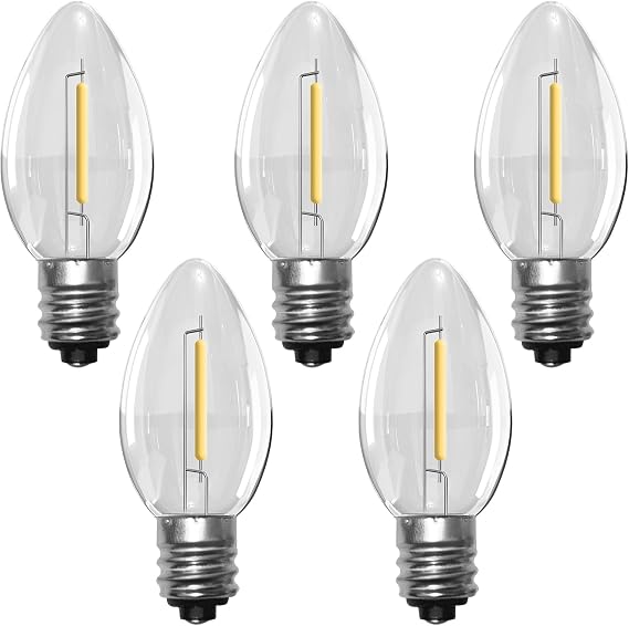GOOTHY Night Light Bulbs, C7 LED Replacement Bulbs for Outdoor Christmas String Lights, Window Candles, Chandeliers, E12 Candelabra Base, 0.6W Equivalent to 7W Incandescent Bulb, Warm White, 5 Pack