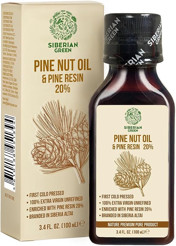 Siberian Pine Nut Oil with Pine Cedar Resin Pure Natural 100% Extra Virgin Cold Pressed 100 ml