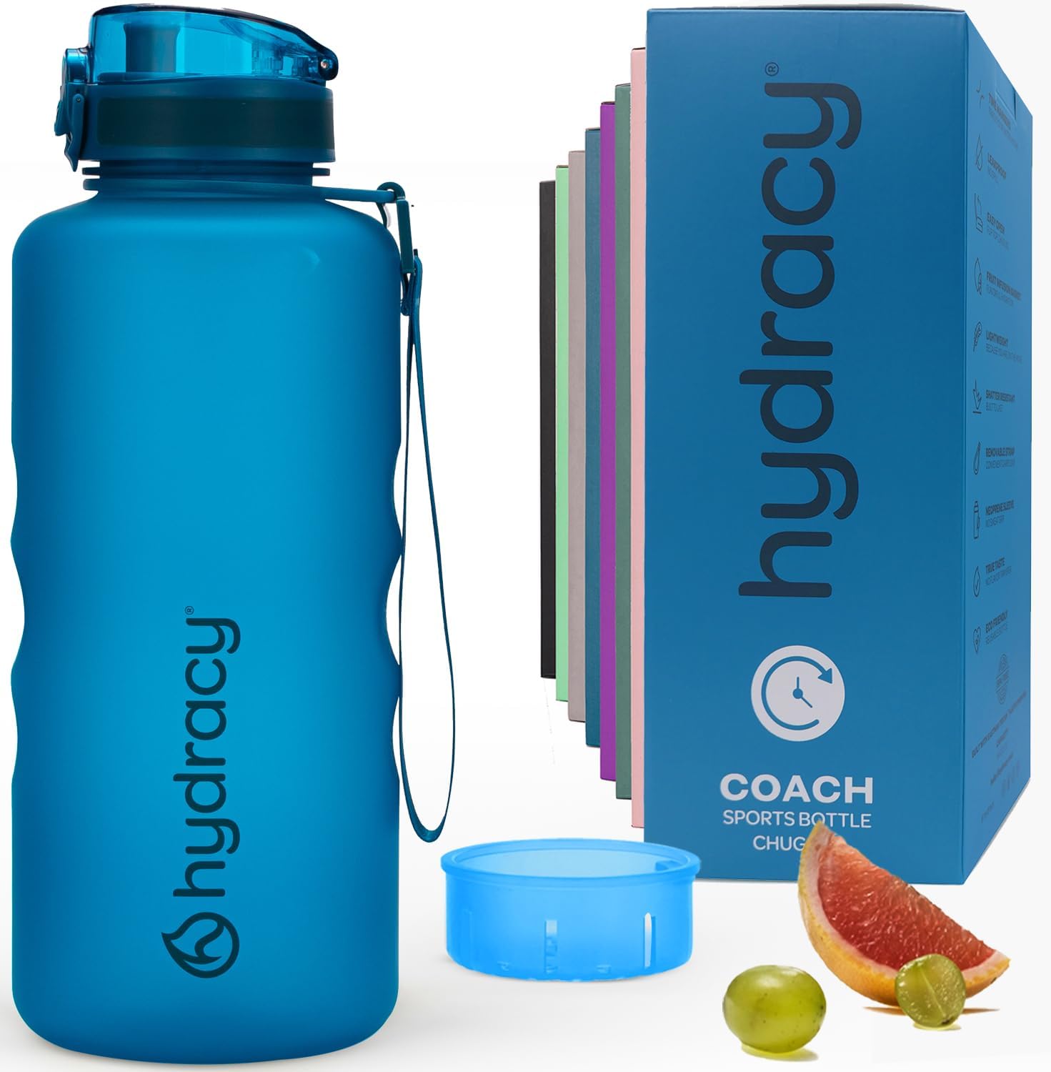 Hydracy Water Bottle with Time Marker -Large Half Gallon 2 Litre BPA Free Bottle & No Sweat Sleeve -Leak Proof Gym Bottle with Fruit Infuser Strainer & Times to Drink -Ideal for Sports & Outdoors