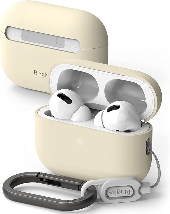 Ringke Silicone Case for AirPods Pro 2 Case [Feels Velvety Soft] Lightweight Slim Cute Cover with Carabiner for Women, Men - Cream