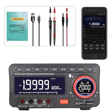 ZOYI Bluetooth Speaker Multimeter with Voice Broadcast, Time and Alarm, Auto-ranging Multimeter(19999) with True RMS, AC/DC V/A, Capacitance, Resistance, Diodes, Continuity, Frequency, Temperature